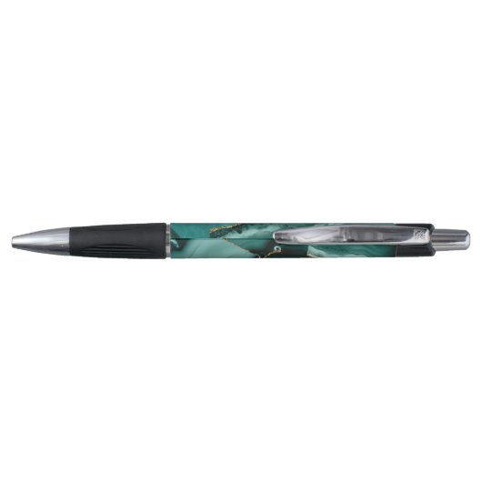 Stylo Nom Monogramme Élégant Turquoise Agate Or Script (Dos)