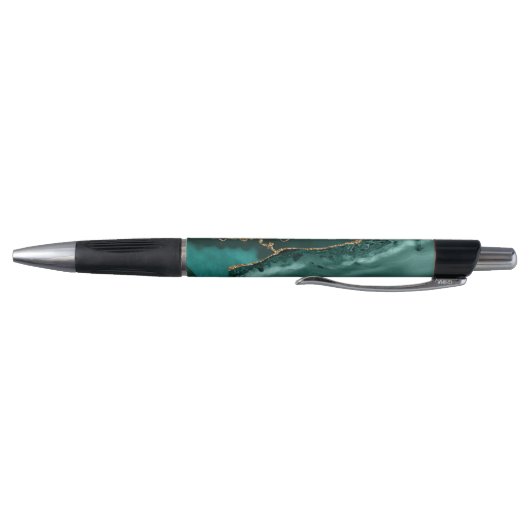 Stylo Nom Monogramme Élégant Turquoise Agate Or Script (Bas)