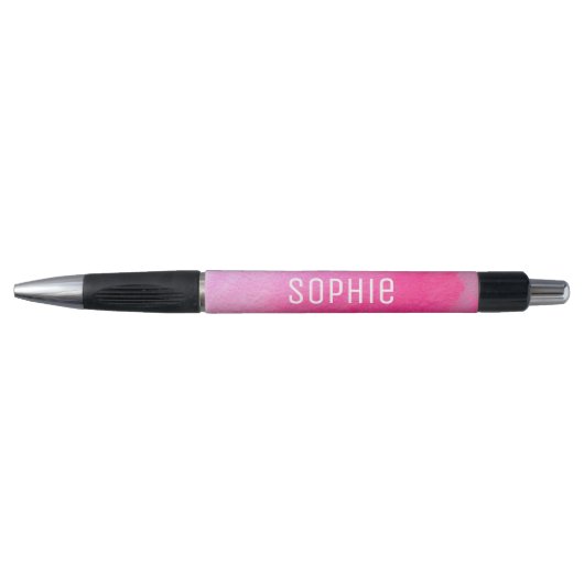 Stylo Nom personnalisé joli aquarelle rose (Devant)