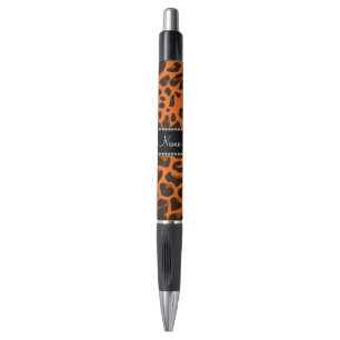 Stylo Nom personnalisé motif léopard orange