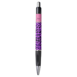Stylo Nom personnalisé rouge léopard rose rayure