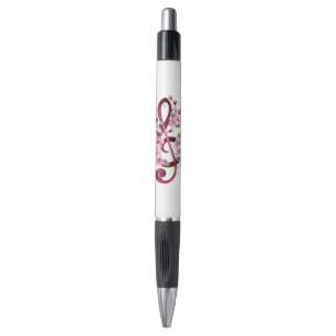 Stylo Notes de clef musicale en treble avec des fleurs S