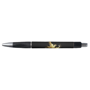 Stylo Oiseau doré sur fond noir