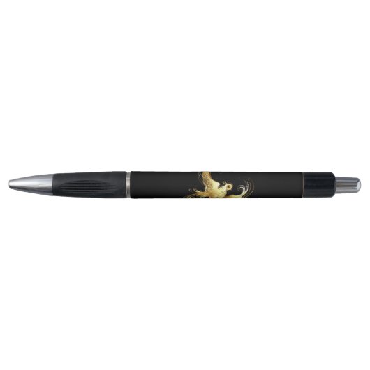 Stylo Oiseau doré sur fond noir (Devant)