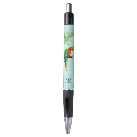 Stylo Oiseau et monogramme multicolores tropicaux (Devant (Vertical))