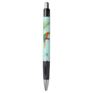 Stylo Oiseau perroquet multicolore tropical et monogramm
