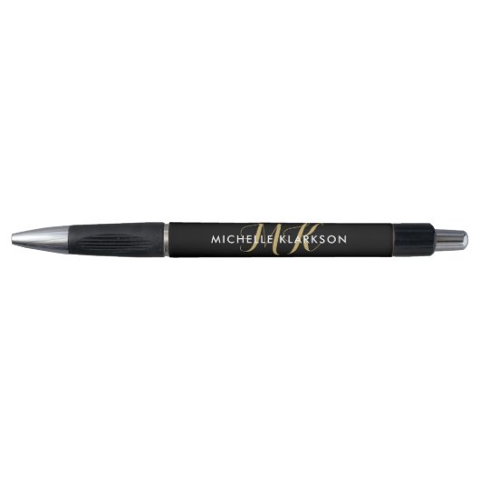 Stylo Or noir monogramme personnalisé initial nom écritu (Devant)