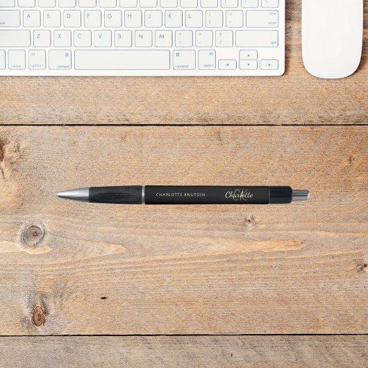 Stylo Or noir nom personnalisé monogramme script