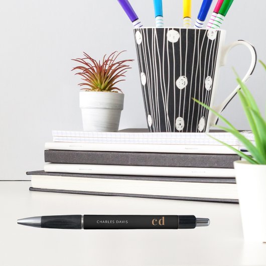 Stylo Or noir personnalisation monogramme nom minimalist