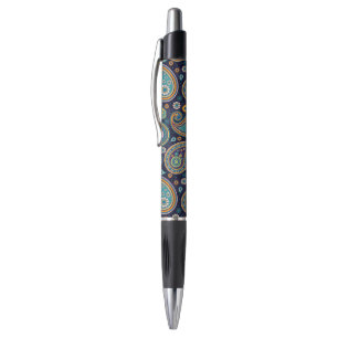 Stylo Paisley motif bleu et orange élégant