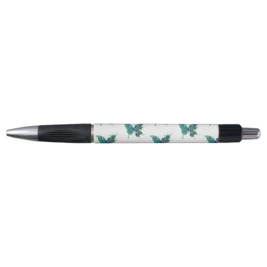 Stylo Papillon aux plumes de paon vert (Devant)