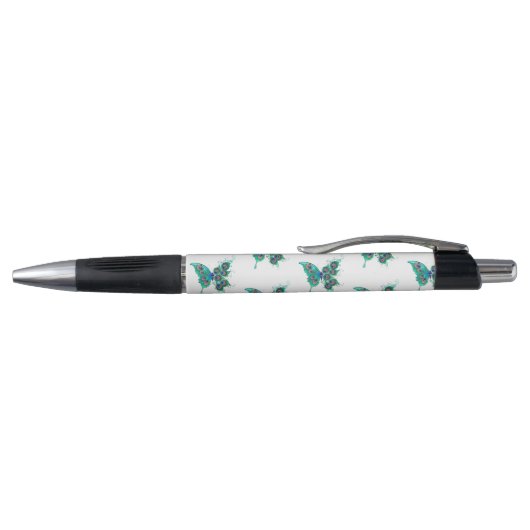 Stylo Papillon aux plumes de paon vert (Haut)