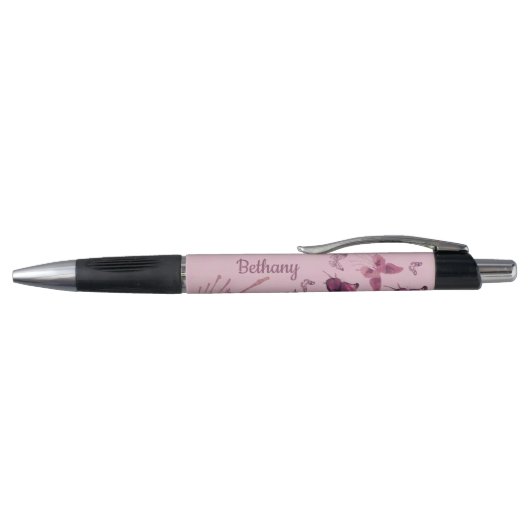 Stylo Papillon pourpre et lilas d'aquarelle personnalisé (Haut)