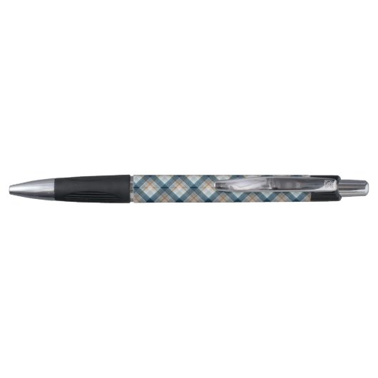 Stylo Personnalisé Beige Brown Bleu Blanc Plaid Motif (Dos)