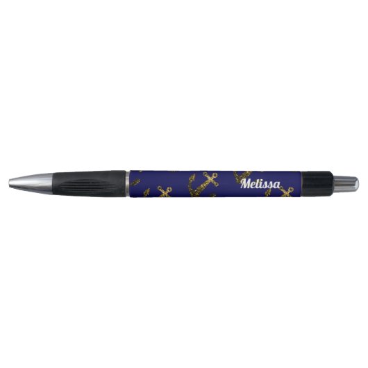 Stylo Personnaliser Yellow Gold scintille Ancre Navy Blu (Devant)