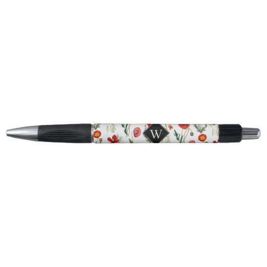 Stylo Photos d'Aquarelle Rouge Floral Monogramme (Devant)