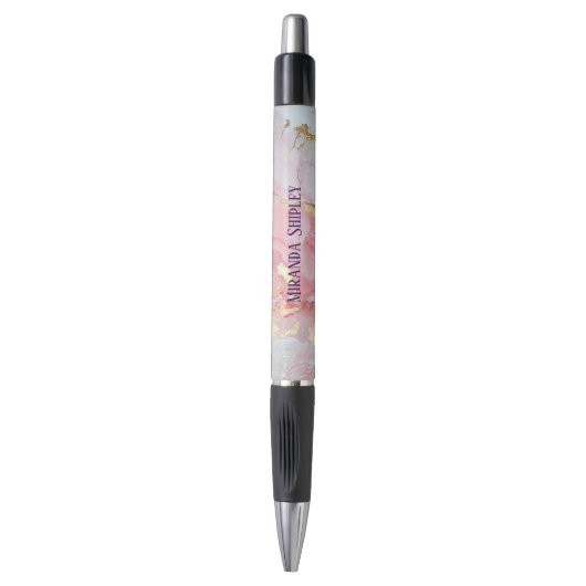 Stylo Pink & Gold Elegant Paint Purple Name (Devant (Vertical))