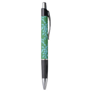 Stylo Pivoine sinueuse en xylographie verte et aqua