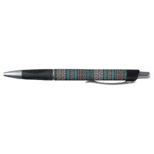 Stylo Points Turquoises noirs Zigzags Motif