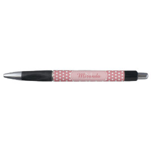 Stylo Pois rose mignon avec le monogramme et le nom
