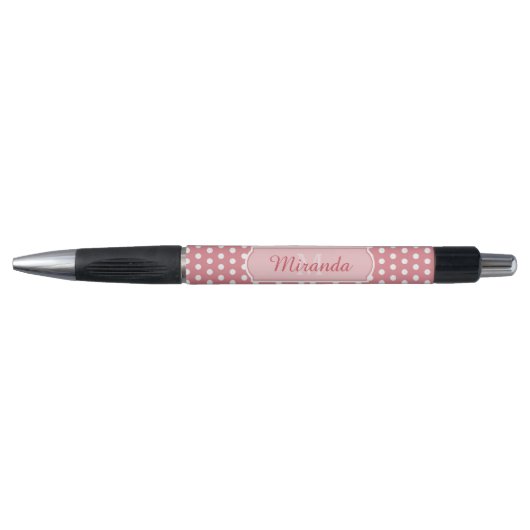 Stylo Pois rose mignon avec le monogramme et le nom (Devant)