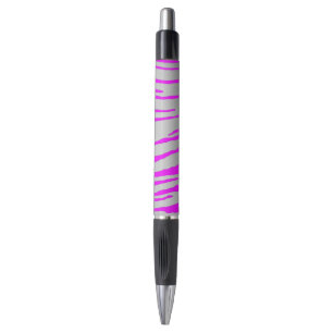 Stylo Rayures de Tigre Argentées Rose