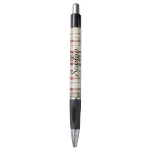 Stylo Rayures écossaises vertes et rouges crème