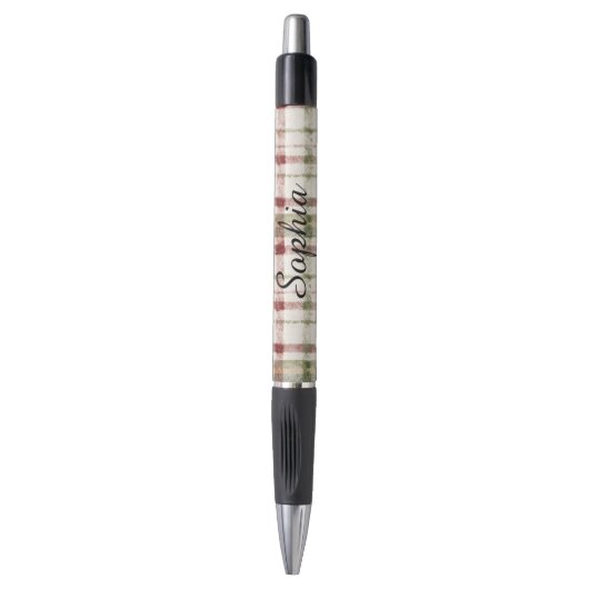 Stylo Rayures écossaises vertes et rouges crème (Devant (Vertical))