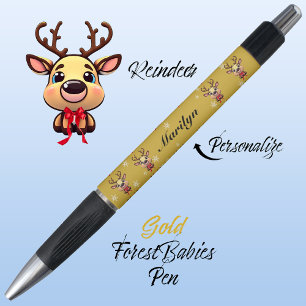 Stylo Reindeer Cute Funny Xmas Deer avec Antlers Gold 🦌