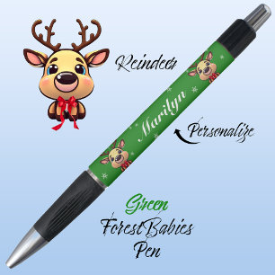 Stylo Reindeer Cute Funny Xmas Deer avec Antlers Green �