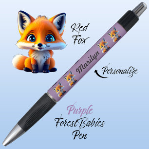 Stylo Renard Rouge, Violet Vibrant, Nom des enfants, Cad