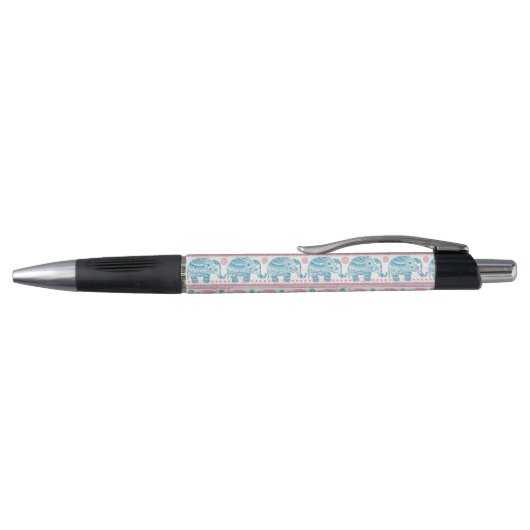 Stylo Rose et motif ethnique turquoise d'éléphant (Haut)