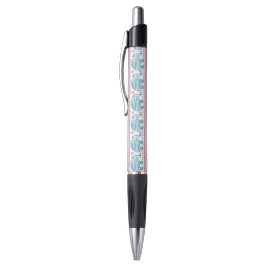 Stylo Rose et motif ethnique turquoise d'éléphant (Haut (Vertical))