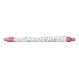 Stylo Rouge Fleurs Grandmillennial Rose et Bleu Personnalisées