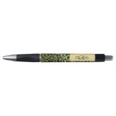 Stylo Signature nom monogramme or vert léopard (Devant)