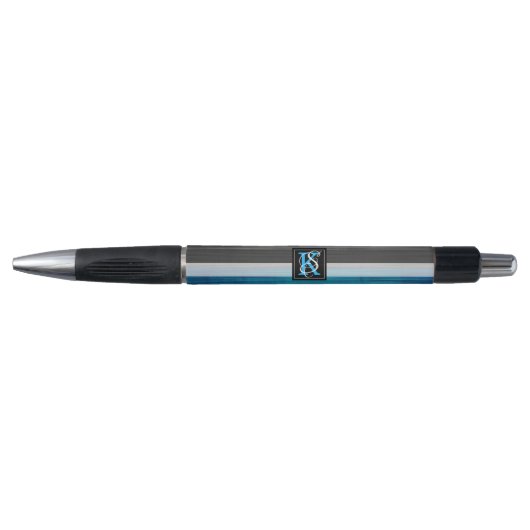 Stylo Simple deux tons bleu et gris Initiales Monogramme (Devant)