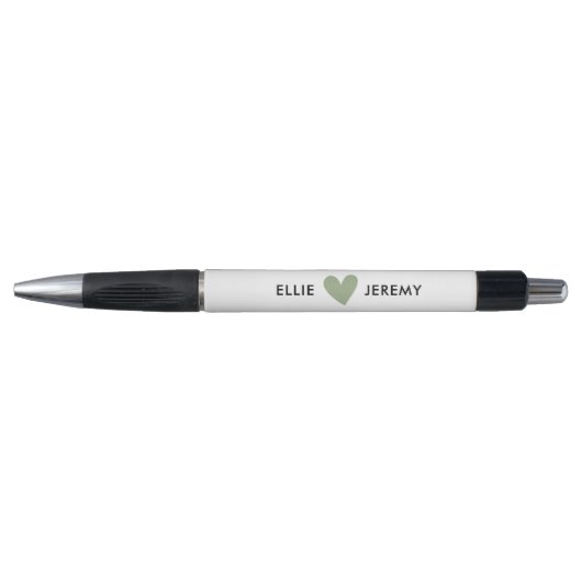 Stylo Simple mariage coeur vert sauge blanc (Devant)