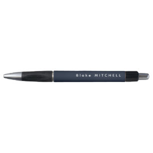 Stylo Simple Monogramme Nom Moderne Bleu Nuit Noir Blanc