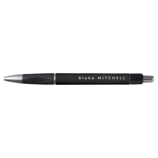 Stylo Simple Monogramme Nom Moderne Noir (Devant)