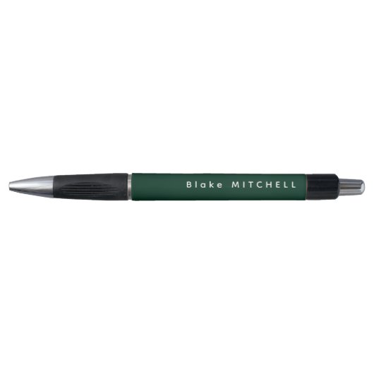 Stylo Simple Monogramme Nom Moderne Vert Foncé (Devant)