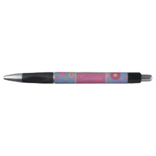 Stylo Snazzy rose et bleu Motif Fleur Personnalisé