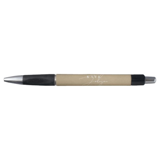 Stylo Stylé Monogramme Script Signature Kraft Rustique (Devant)