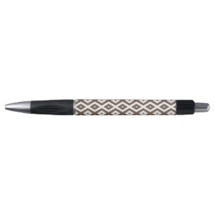 Stylo Taupe motif diamant brun et blanc