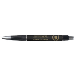 Stylo Technicien dentaire - dent - noir et or