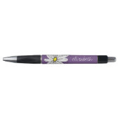 Stylo Texte personnalisé marguerite mauve et jaune (Devant)