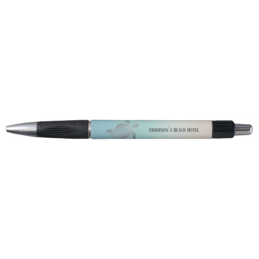 Stylo Tortue Côtière Argent Turquoise Ajouter Texte (Devant)