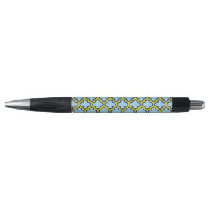 Stylo Trellis bleu et jaune, treillis, Quatrefoil