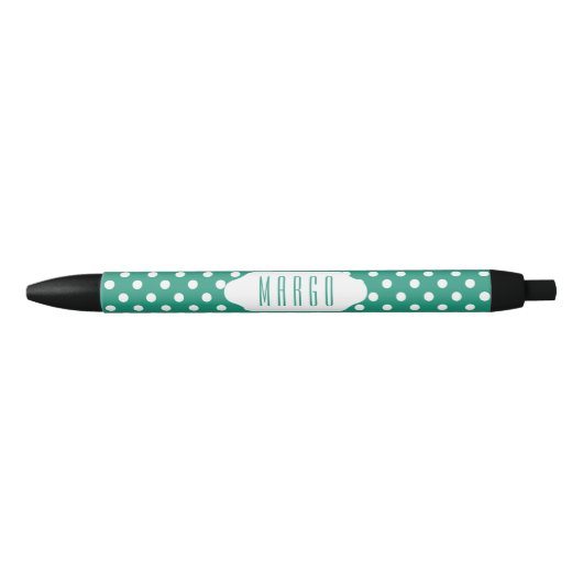 Stylo turquoise et blanc de coutume de pois (Devant)