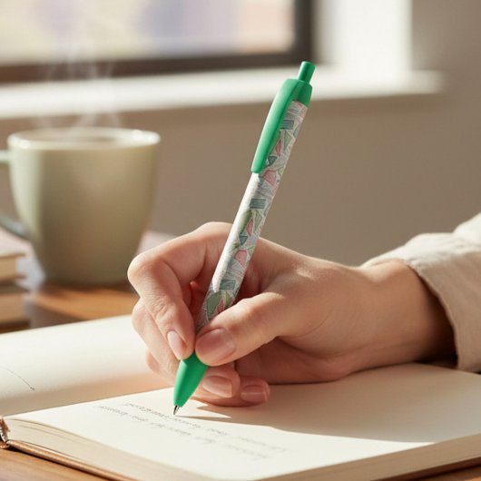 Stylo vert à motifs géométriques