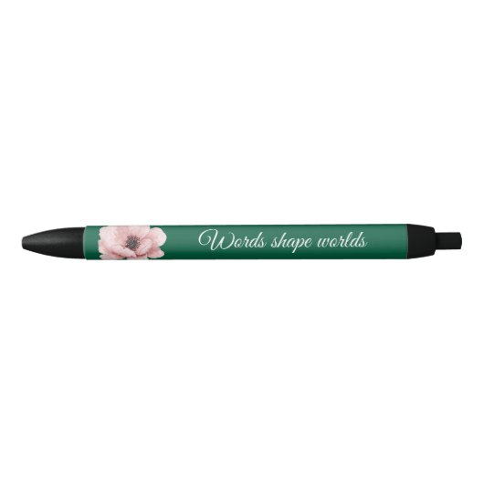 Stylo Vert Élégant Avec Fleur Rose (Devant)